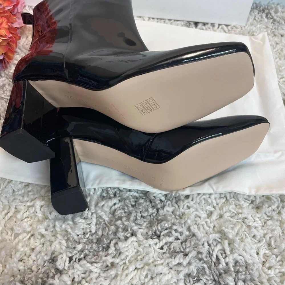 Good American Square Toe Bootie in Black Patent 8.5 - Picture 9 of 12